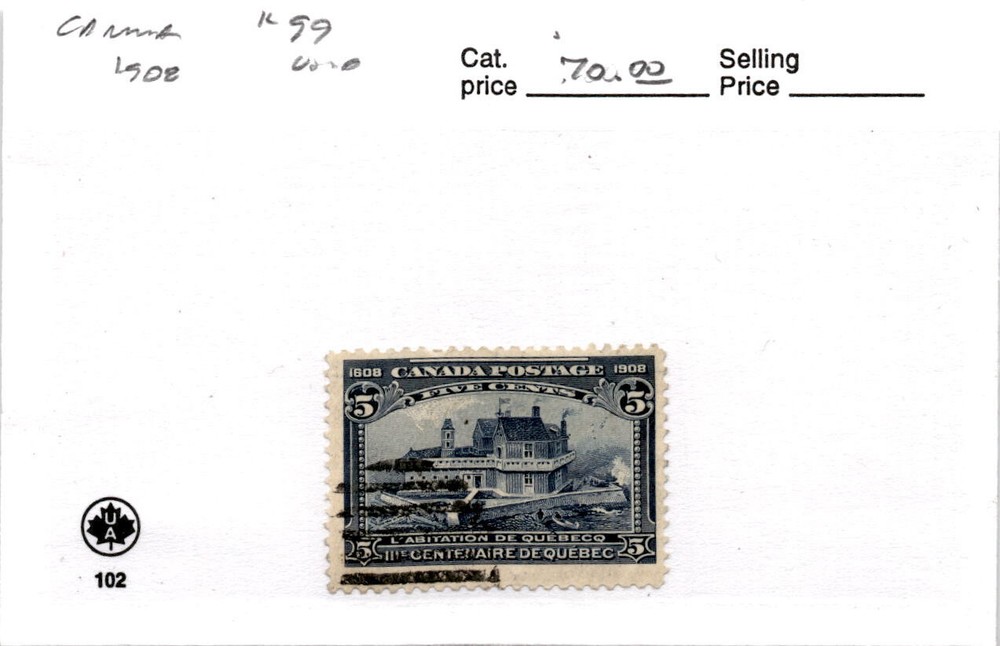 Canada, Postage Stamp, #99 Used, 1908 Chmaplains Home (AD)