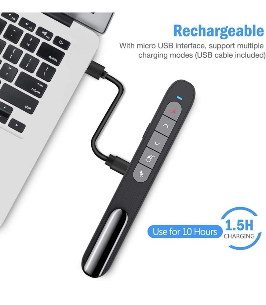 Wireless Air Mouse Presenter Laser Pointer PowerPoint Remote USB Rechargeable