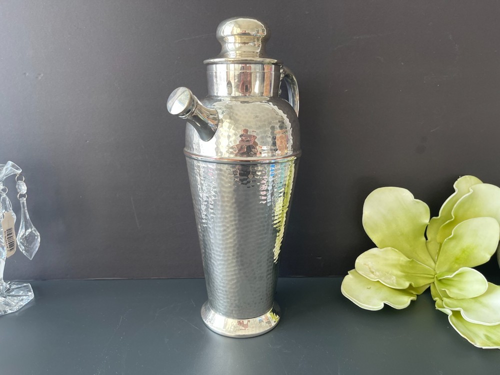 Vintage 12" Victorian Silver Plate on Hammered Copper Cocktail Shaker