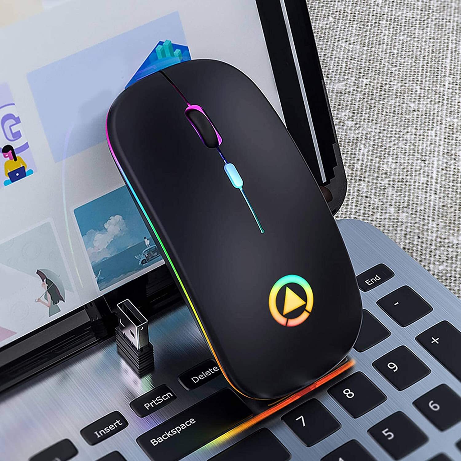 2.4GHz Wireless Optical Mouse USB Rechargeable RGB Cordless Mice For PC Laptop