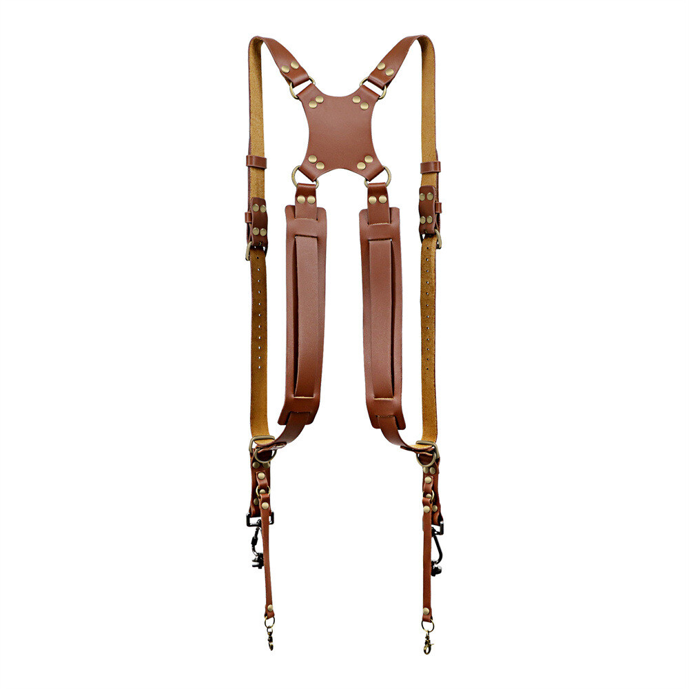 Camera Brown Strap Dual Shoulder Leather Harness Multi Gear Adjustable Belt