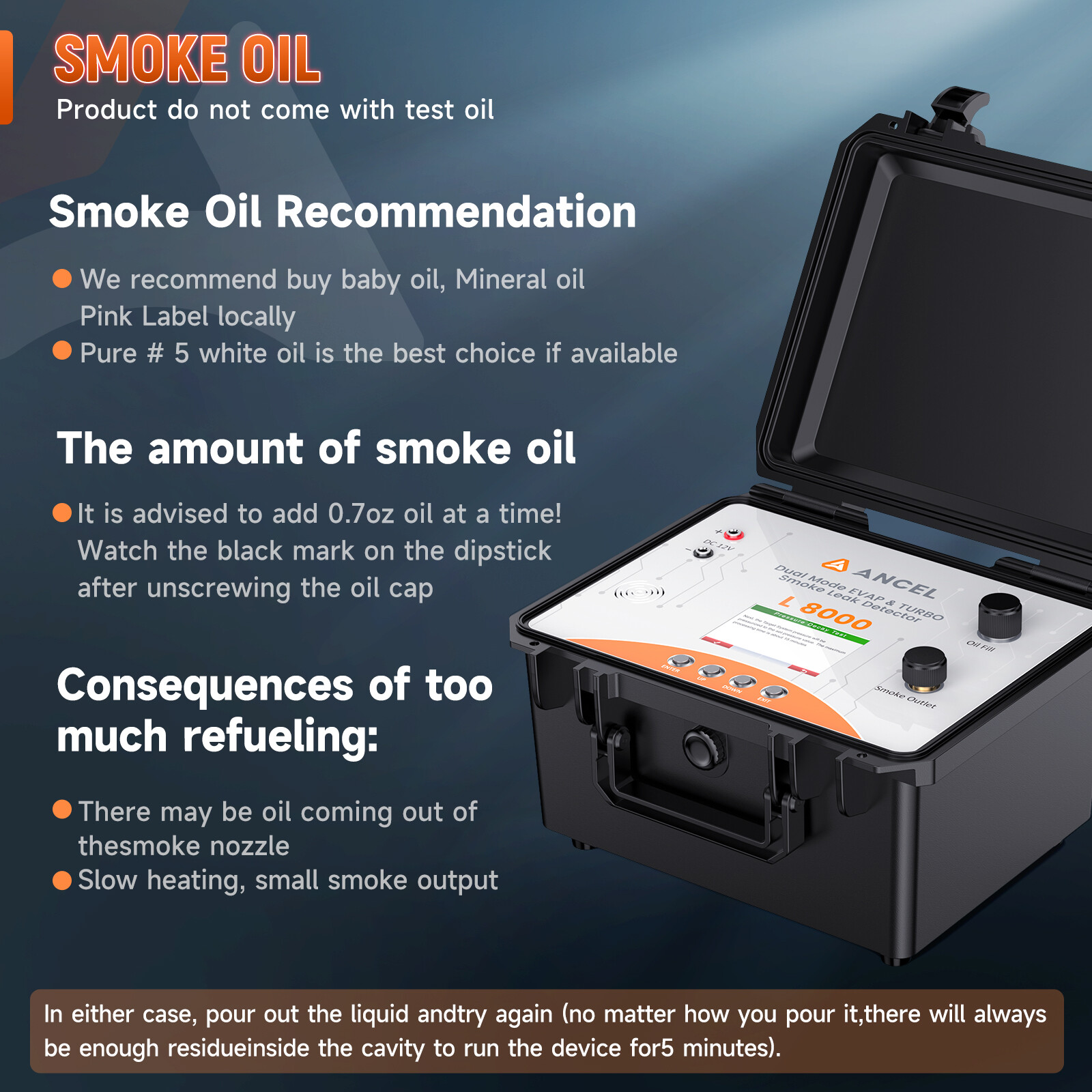 Ancel L8000 EVAP Smoke Machine Leak Tester Dual Mode Diagnostic Turbo System Kit