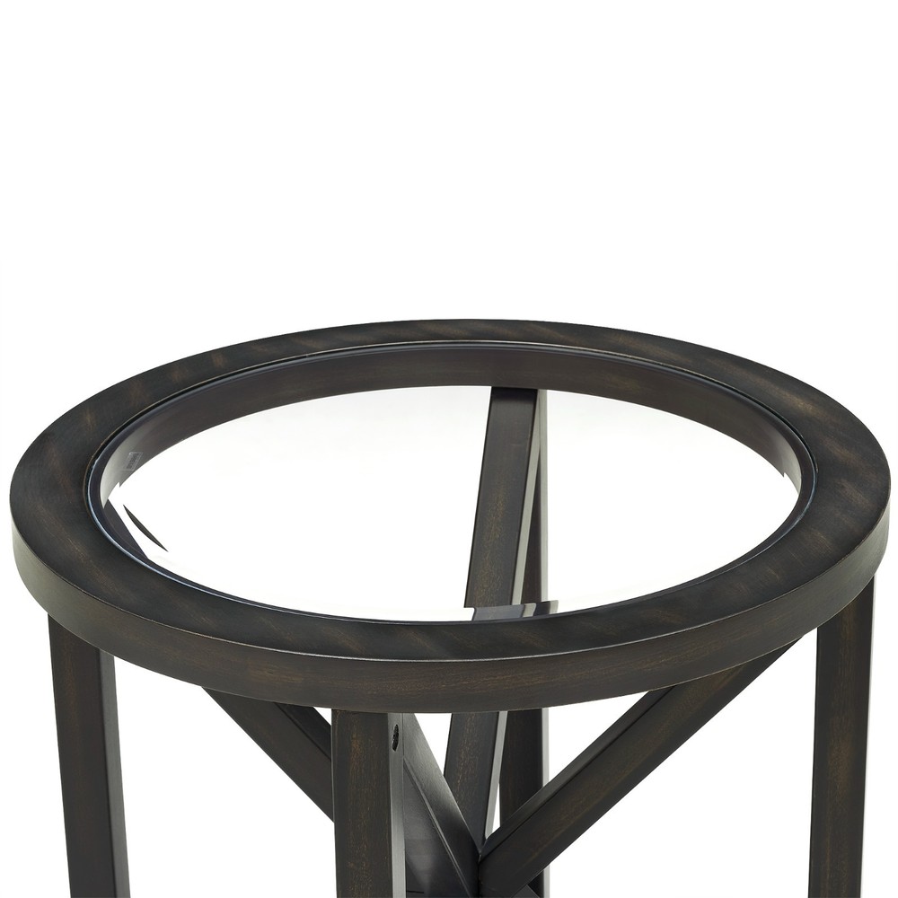 Modern Glass Coffee Table - Tempered Round Top, Solid Wood Base