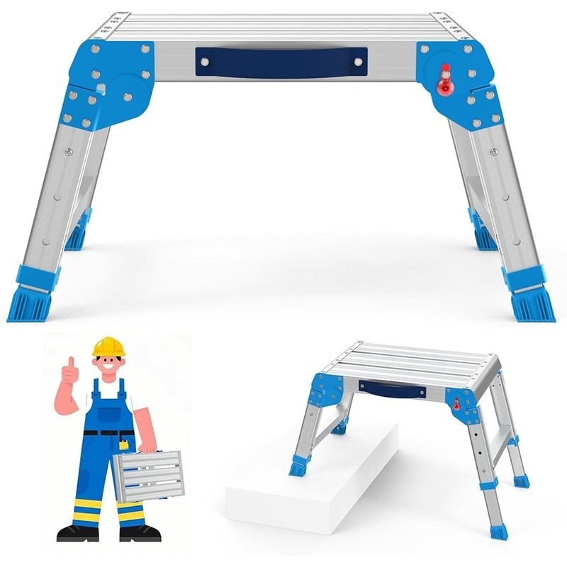 Portable Adjustable Aluminum Work Platform Ladder 600LBS Non-Slip Folding Step