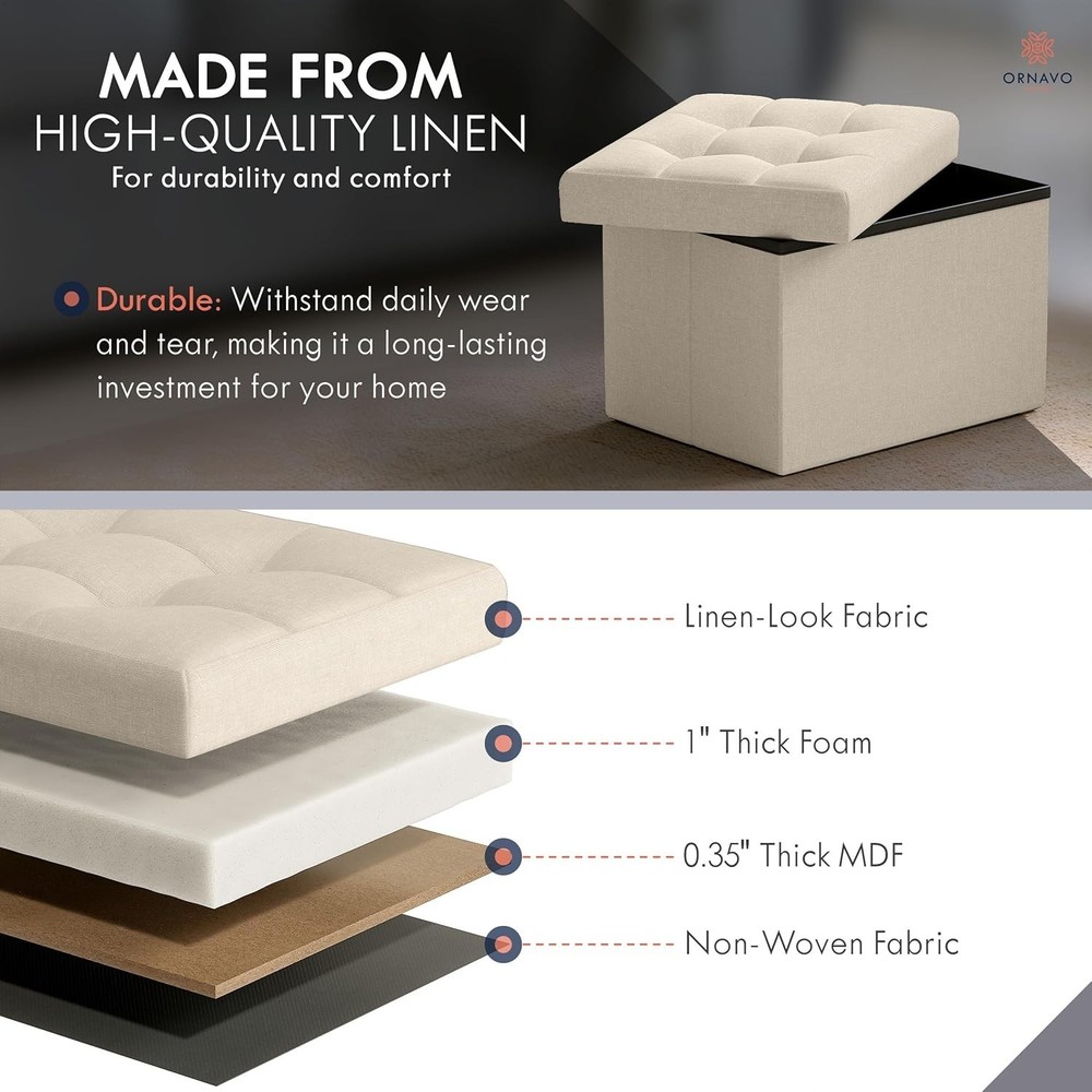 Home Small Storage Ottoman Foldable Collapsible Rectangle Ottoman Foot Rest