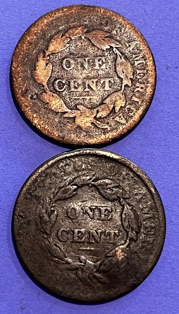 Two Dateless Coronet Head Large Cents