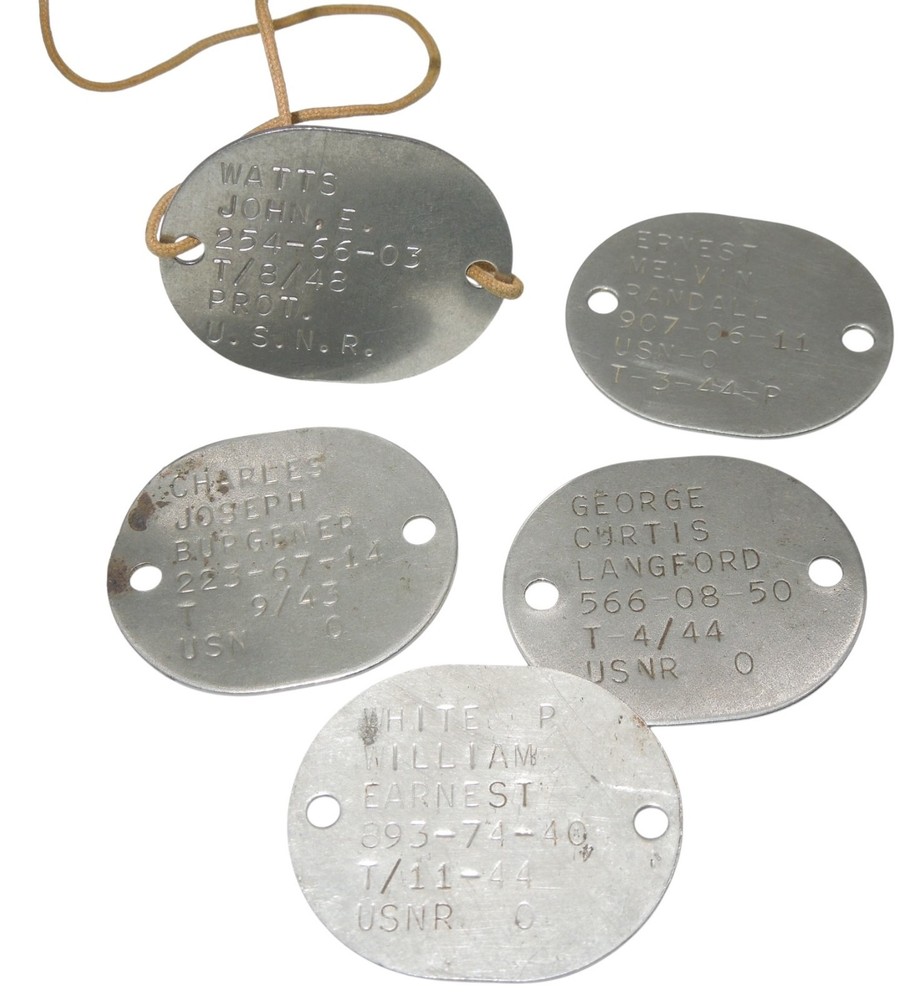 Original WWII US Navy Lot of 5 Different Sailor Dog Tags DR9