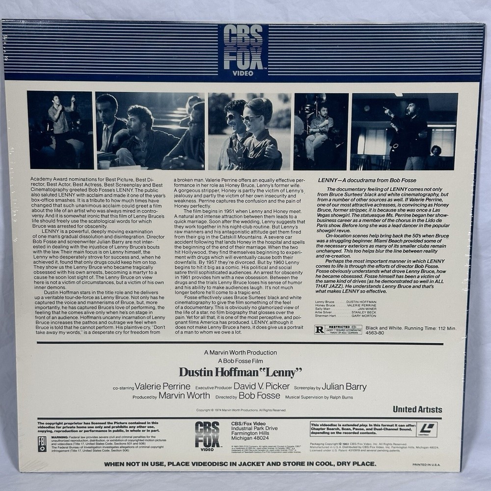 LENNY laserdisc LD DUSTIN HOFFMAN CBS FOX Sealed