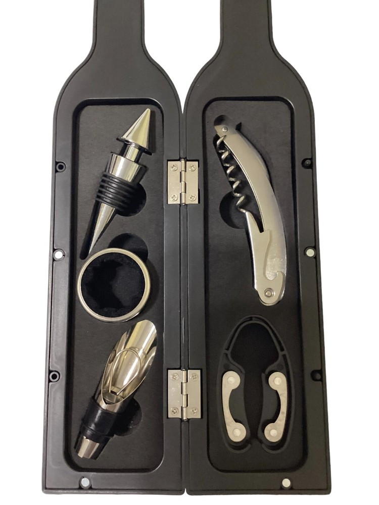 Modern Elegance 7 Piece Wine Tool Set Wine Shaped Storage Case New Great Gift