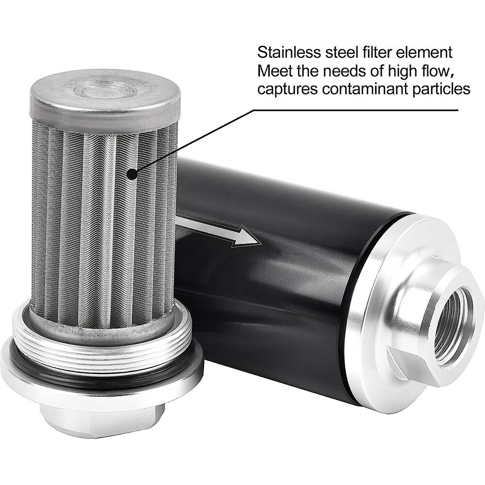 High Flow Inline Fuel Filter 100 Micron Cleanable 6AN 8AN 10AN Adapter Universal