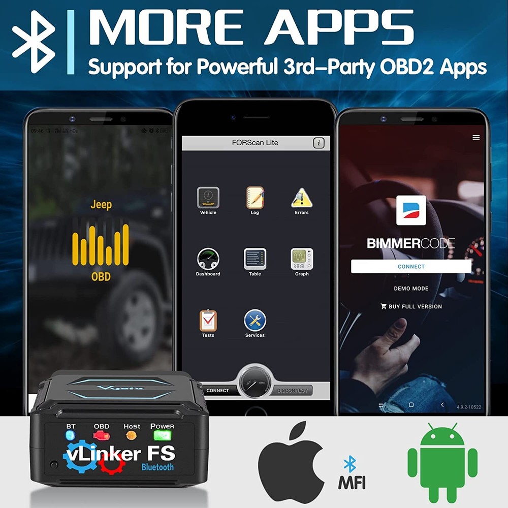 Vgate vLinker FS Bluetooth OBD2 Diagnostic Scan Tool for iOS, Android & Windows