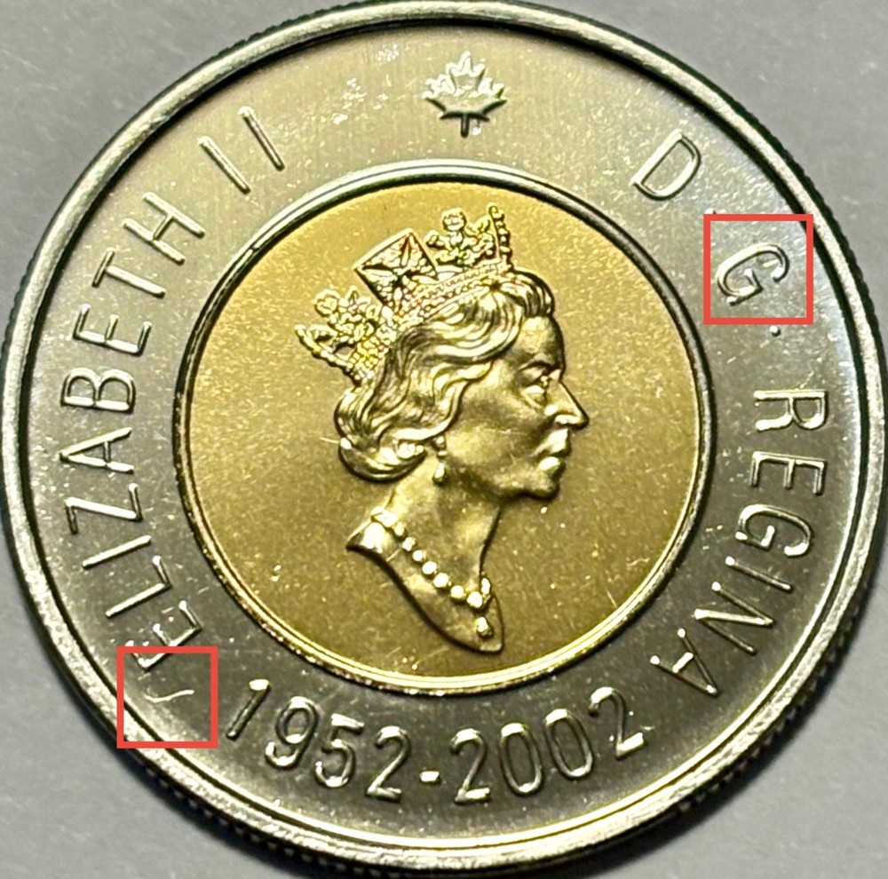 ERROR 2002 Canada $2 Dollar Commemorative Toonie! PROOF-LIKE! STRUCK THRU THREAD