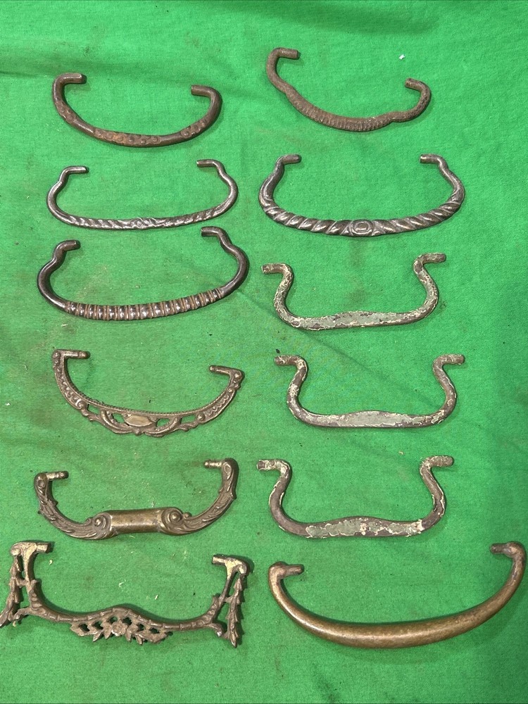 Twelve Ornate Solid Metal Antique Drawer Pulls Bails