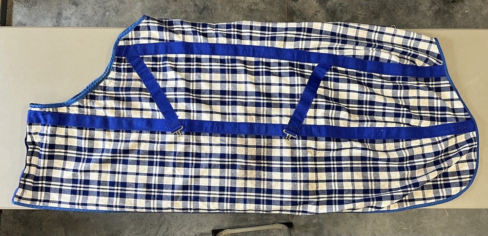 72” Cotton Stable Sheet Blue & White Plaid