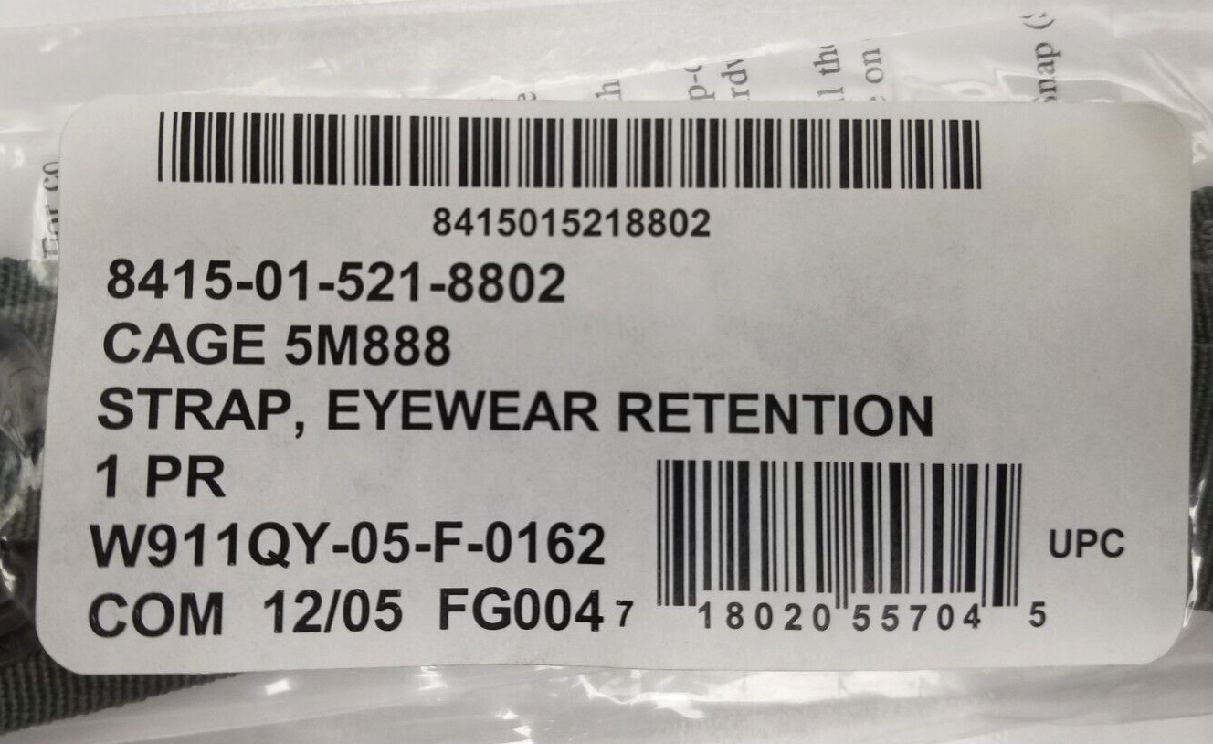 US Military ACH Eyewear Retention Strap Foliage Green NSN: 8415-01-521-8802 NIB