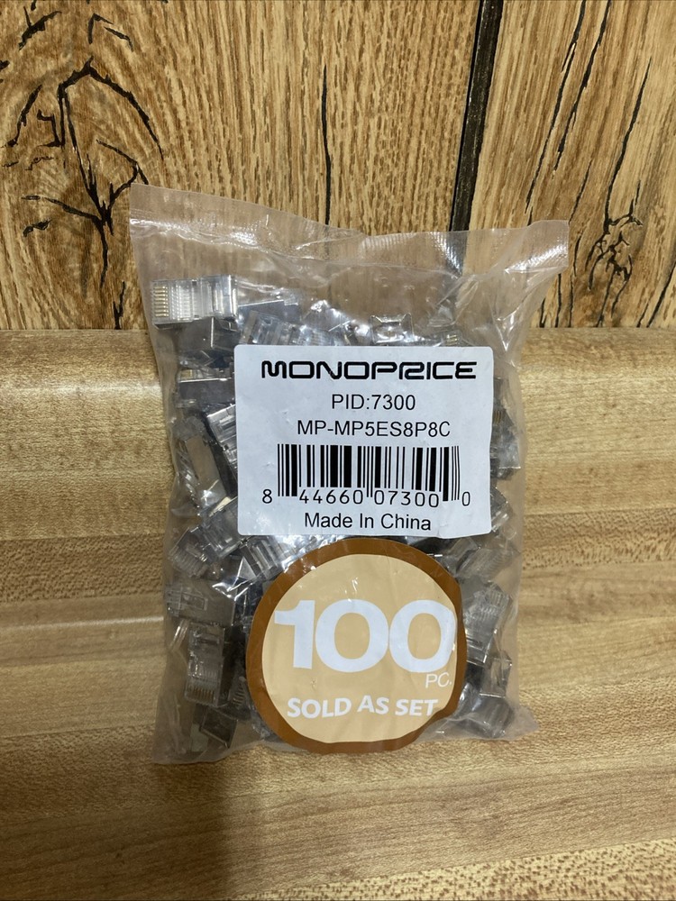 New Monoprice Shielded Cat5 Plug For Round Solid/Stranded Cable | 100 Pieces