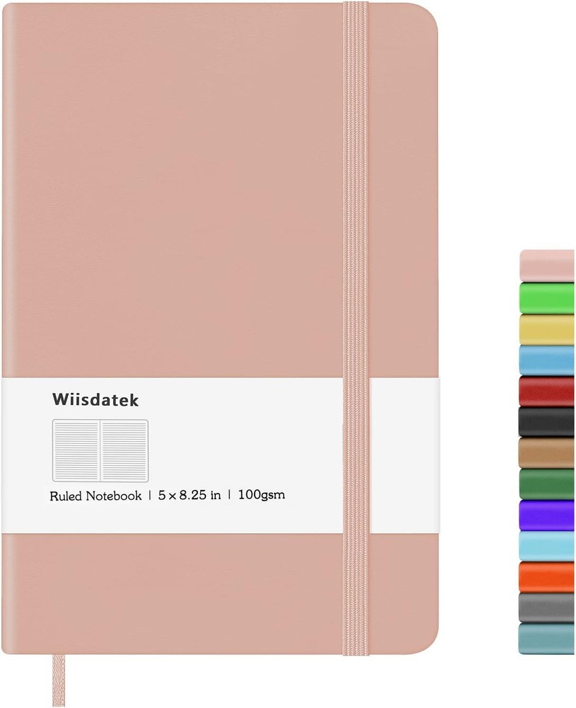 Compact Pink Lined Notebook with Elastic Closure and Inner Pocket - 128 Pages