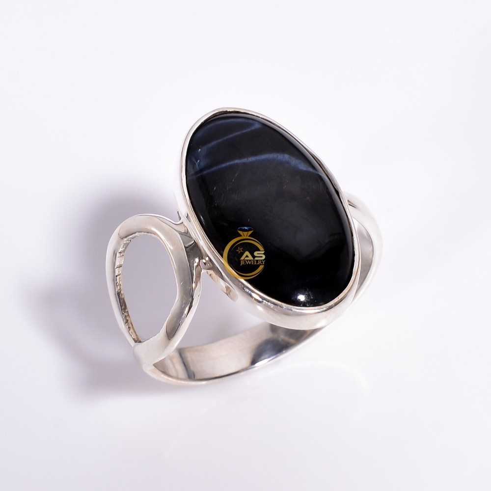 Dark Blue Tiger Eye Ring Solid 925 Sterling Silver Statement Rings Gift for Her