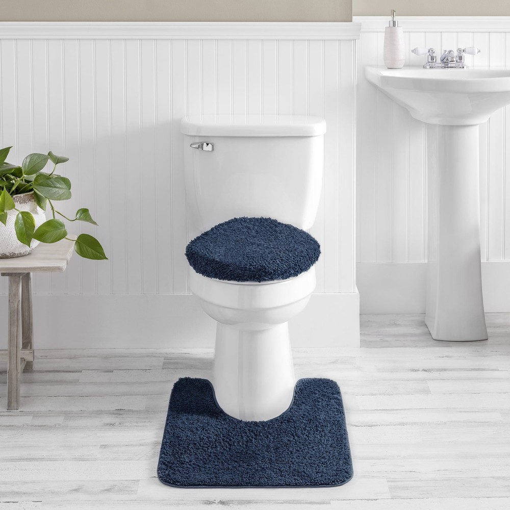 Mainstays Basic Polyester Toilet Lid Cover, Blue Cove, 19" x 22"