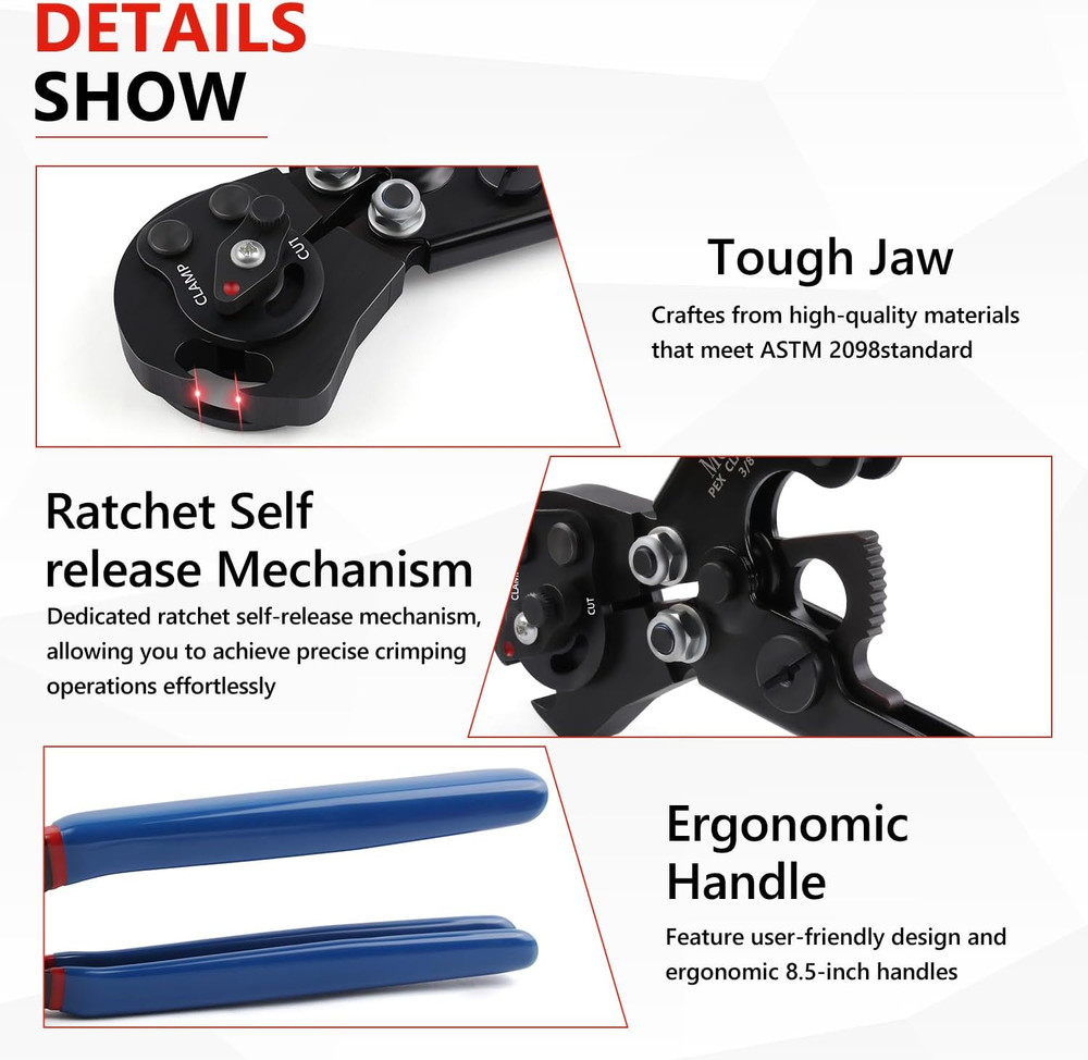 Pex Crimping Tool Cinch and Remove Dual-Function Pex Crimp Tool Ratchet Pex Pipe