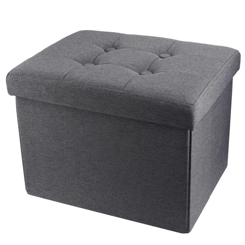 Small Ottoman with Storage, Footrest Stool, Space Saving Design, Grey