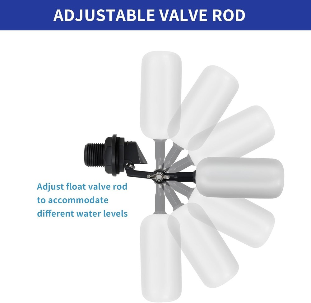 2-Pack Adjustable Arm Float Ball Valve for Automatic Water Level Control in