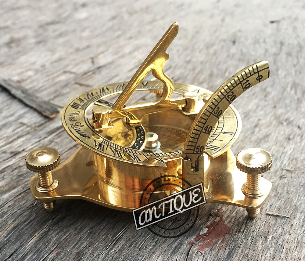 Christmas Navigation Sun-Dial Clock and Compass - Brass / - 3 inches - N