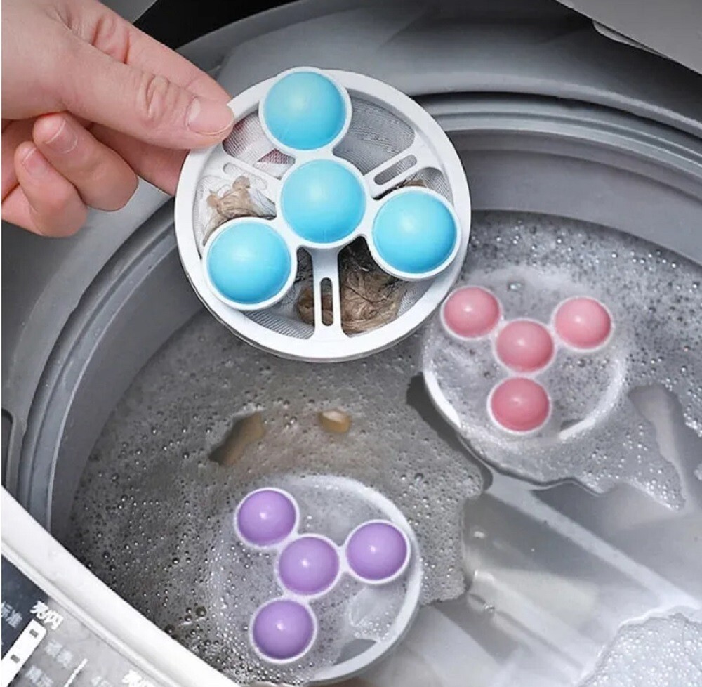 3 Reusable Laundry Lint Catcher & Pet Hair Remover Washing Machine Lint Mesh Bag