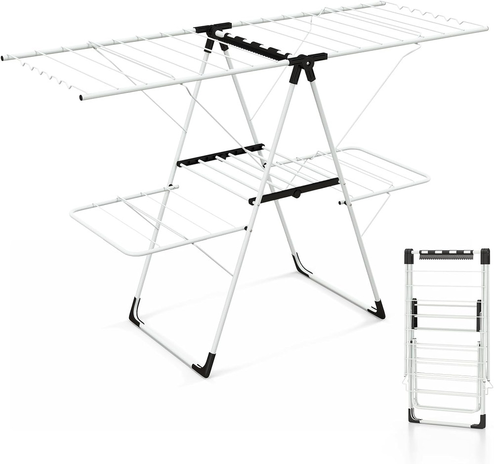 Foldable Laundry Drying Rack with Adjustable Wings & 33 Rails for Indoor/Outdoor