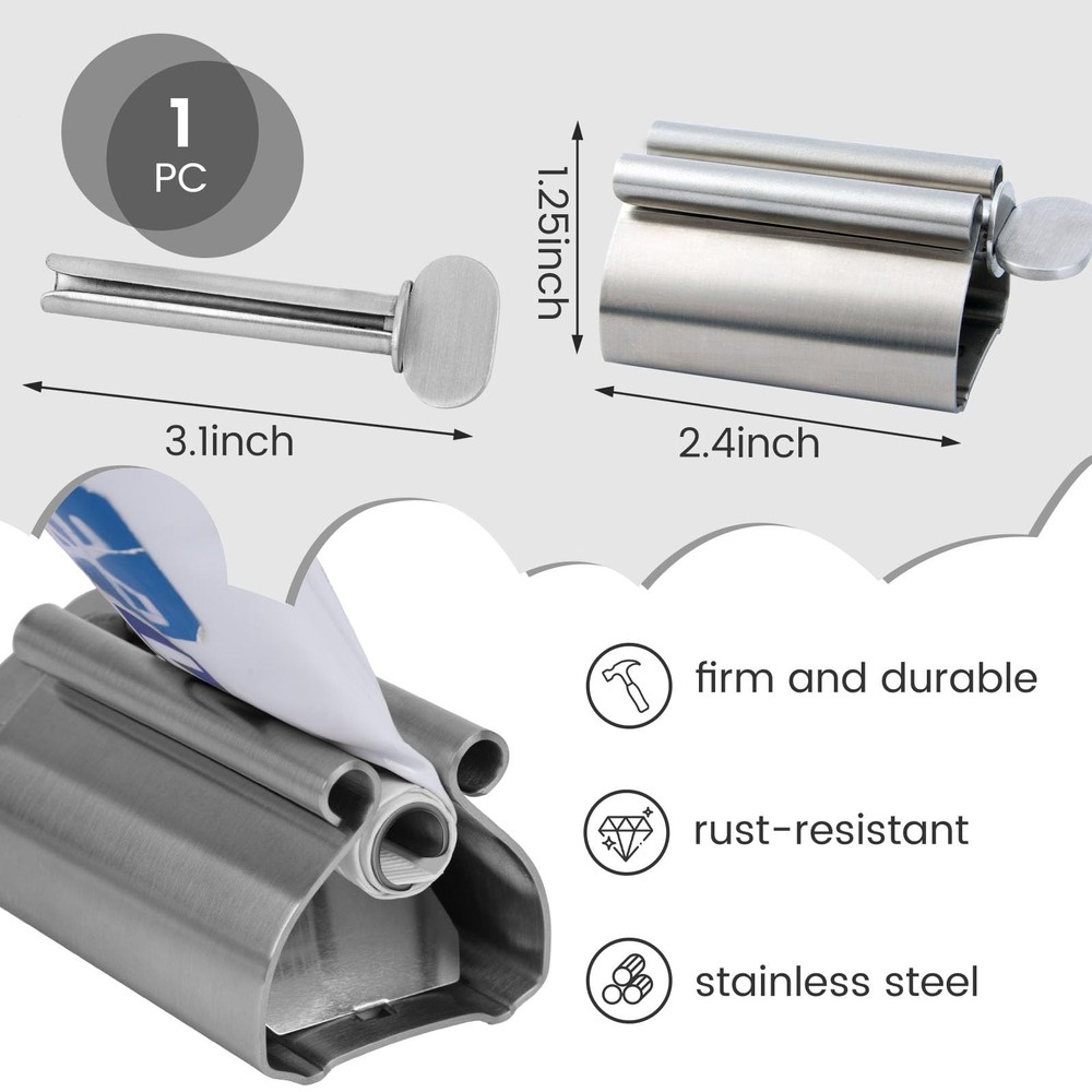 LOVEINUSA Toothpaste Tube Squeezer Dispenser, 1PCS Medium, Bright Silver