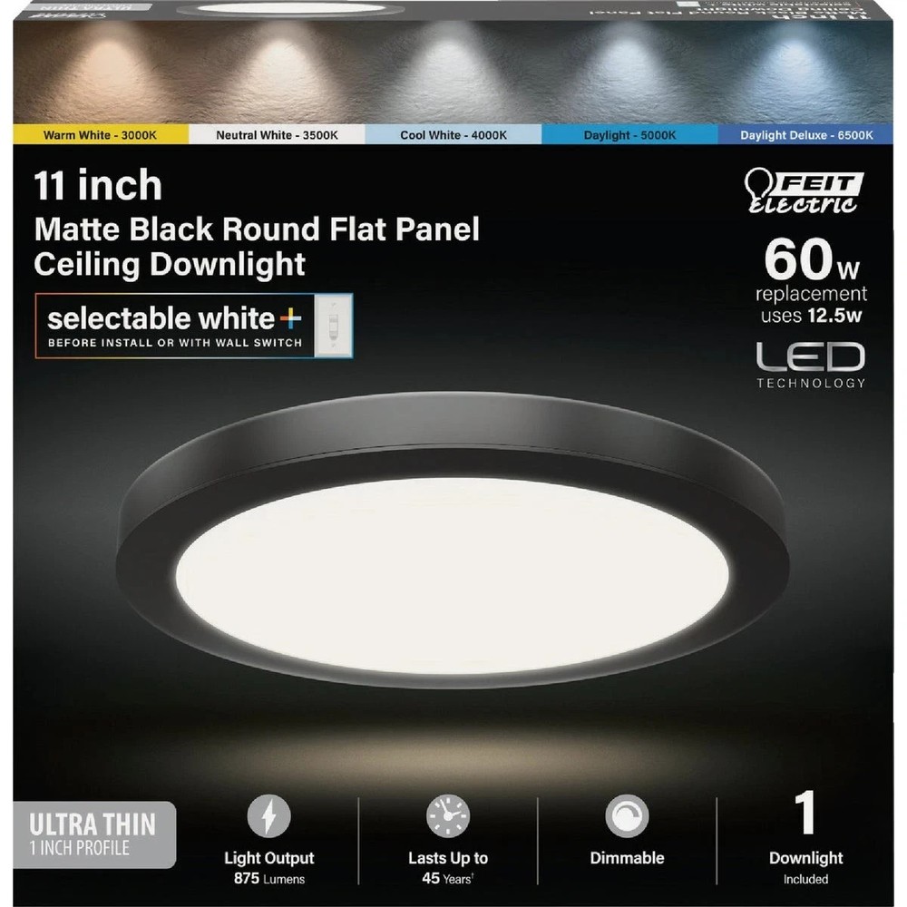 11 Inch Selectable CCT LED Round Flat Panel Light, 60W 11 inch Black