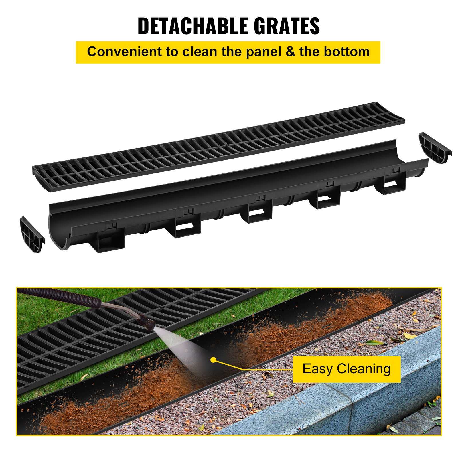 VEVOR Drainage Trench Driveway Channel Drain Kit Plastic Grate-5.8"x3.1"-5 Pack