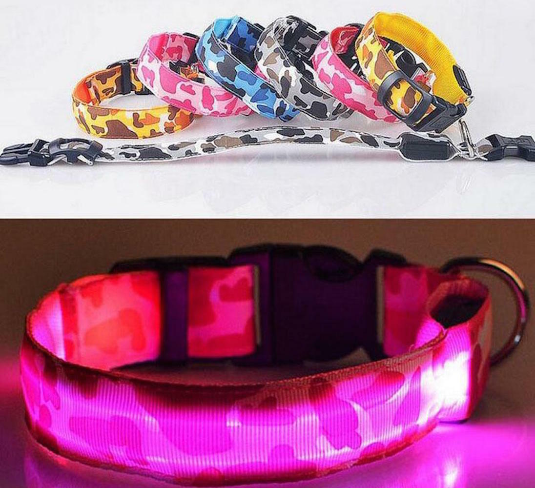 CAMOUFLAGE LED RECHARGEABLE COLLAR CAMO light-up Dog Pet Safety USB flash glow