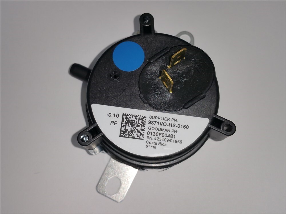 9371VO-HS-0160 MPL Goodman 0130F00481 Furnace Air Pressure Switch -0.10 PF