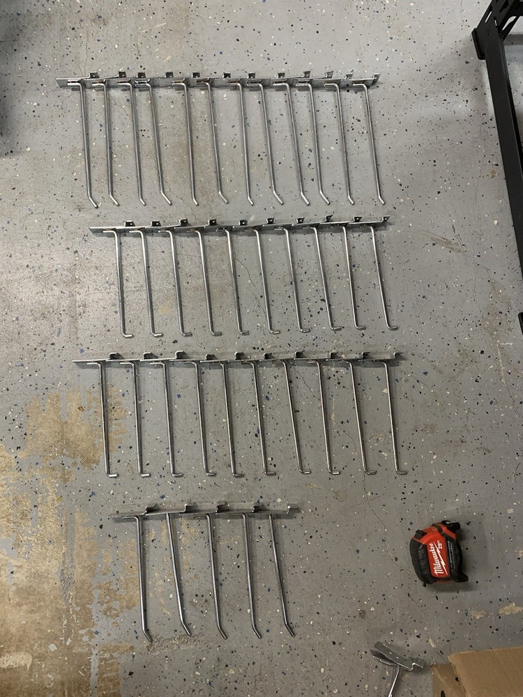 Slatwall Hook Bundle - 37 Pcs chrome  slat hooks (12x10”) & (25x8”)