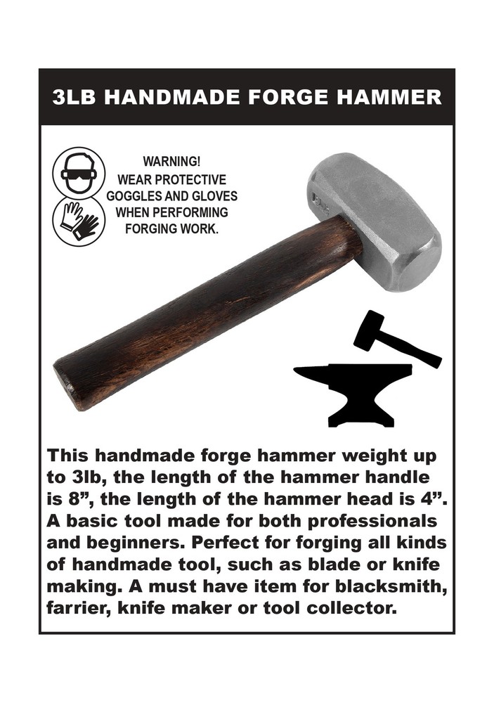 Blacksmith 3LB Handmade Forge Hammer For Farrier, Knife Making, Metal Working