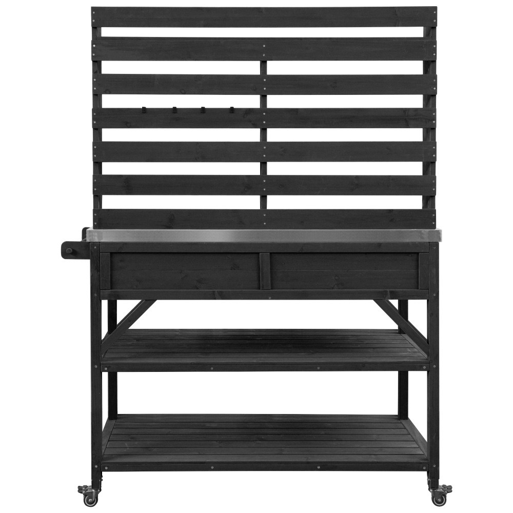 64.9"H Solid Wood Potting Bench Table w/ Lockable Wheels,Outdoor Kitchen Storage
