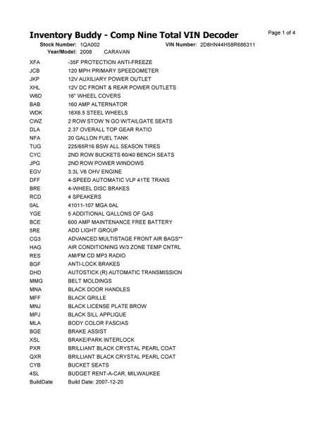 CARAVAN 2008 Keys/Latches/Locks 1044683511