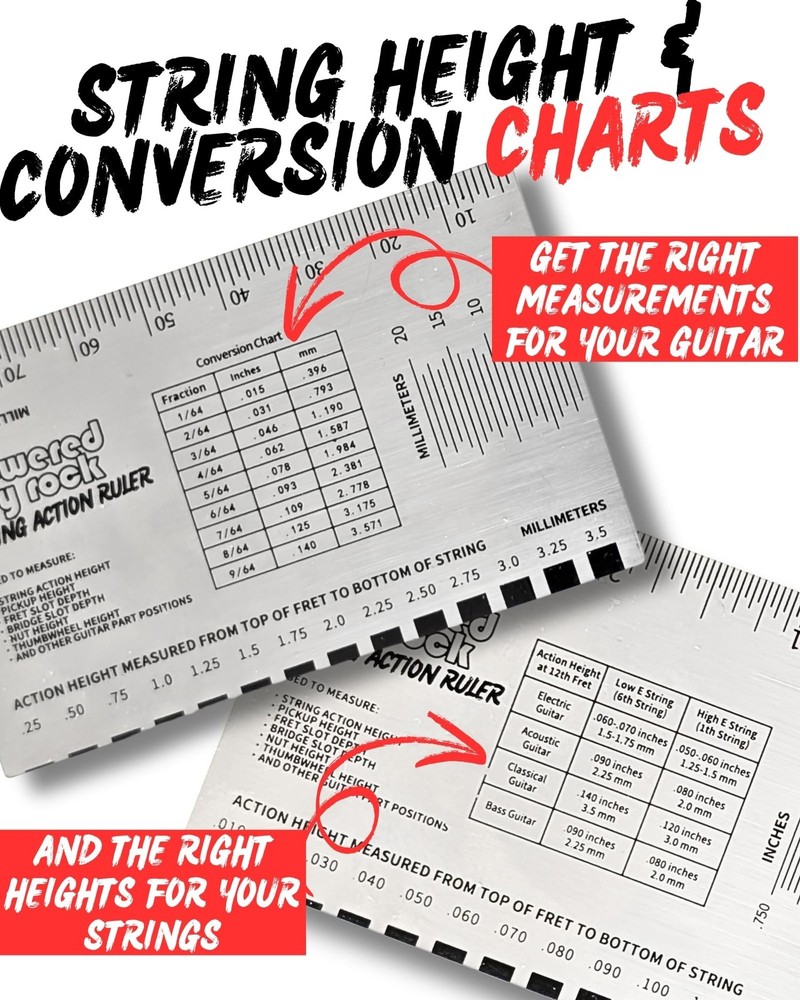 String Action Gauge for Guitars - Precision Setup Tool for Accurate Neck Reli...