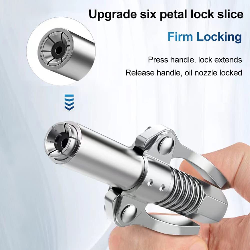 Pneumatic Grease Gun Coupler Quick Lock Release Zerk Fitting Coupling W/12" Hose