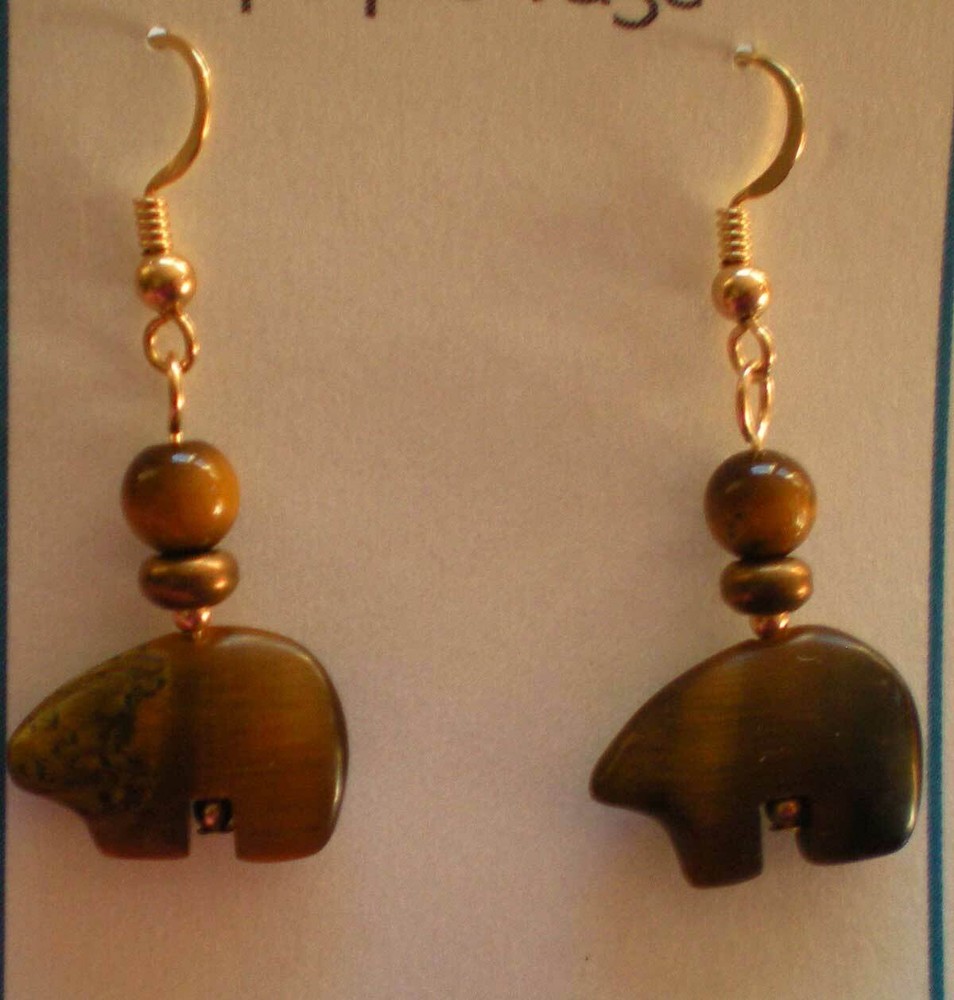 Tigereye Bear Totem Earrings - Protective, Healing e169