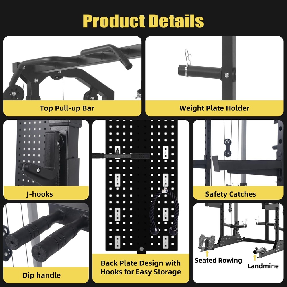 Power Cage Multifunctional Power Rack Training with Pulley System for Home Gym