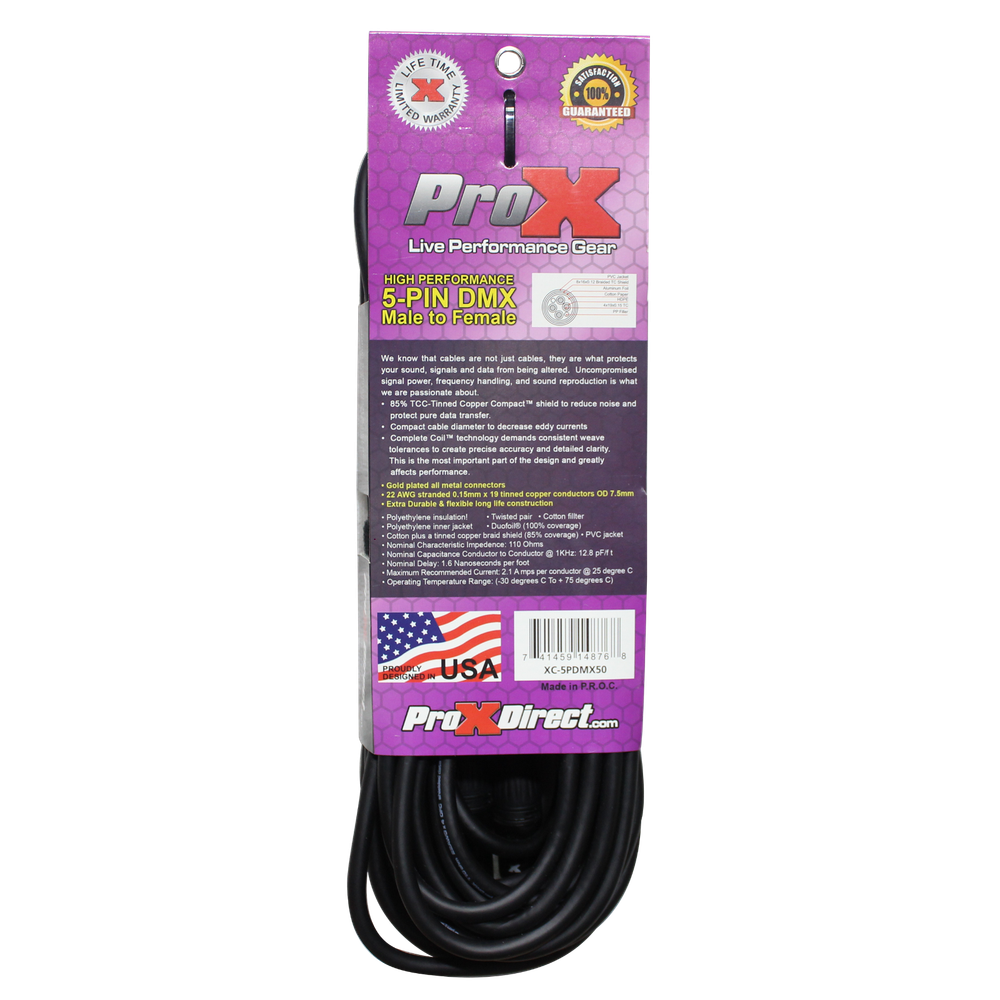 5 ProX 5 Pin High Performance Data Lighting DMX Cable 50 FT