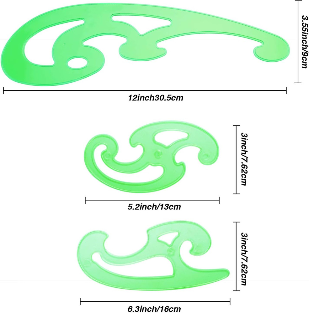 6 Pieces Plastic French Curve Ruler Multi-Function Comic Template Tool Set for D
