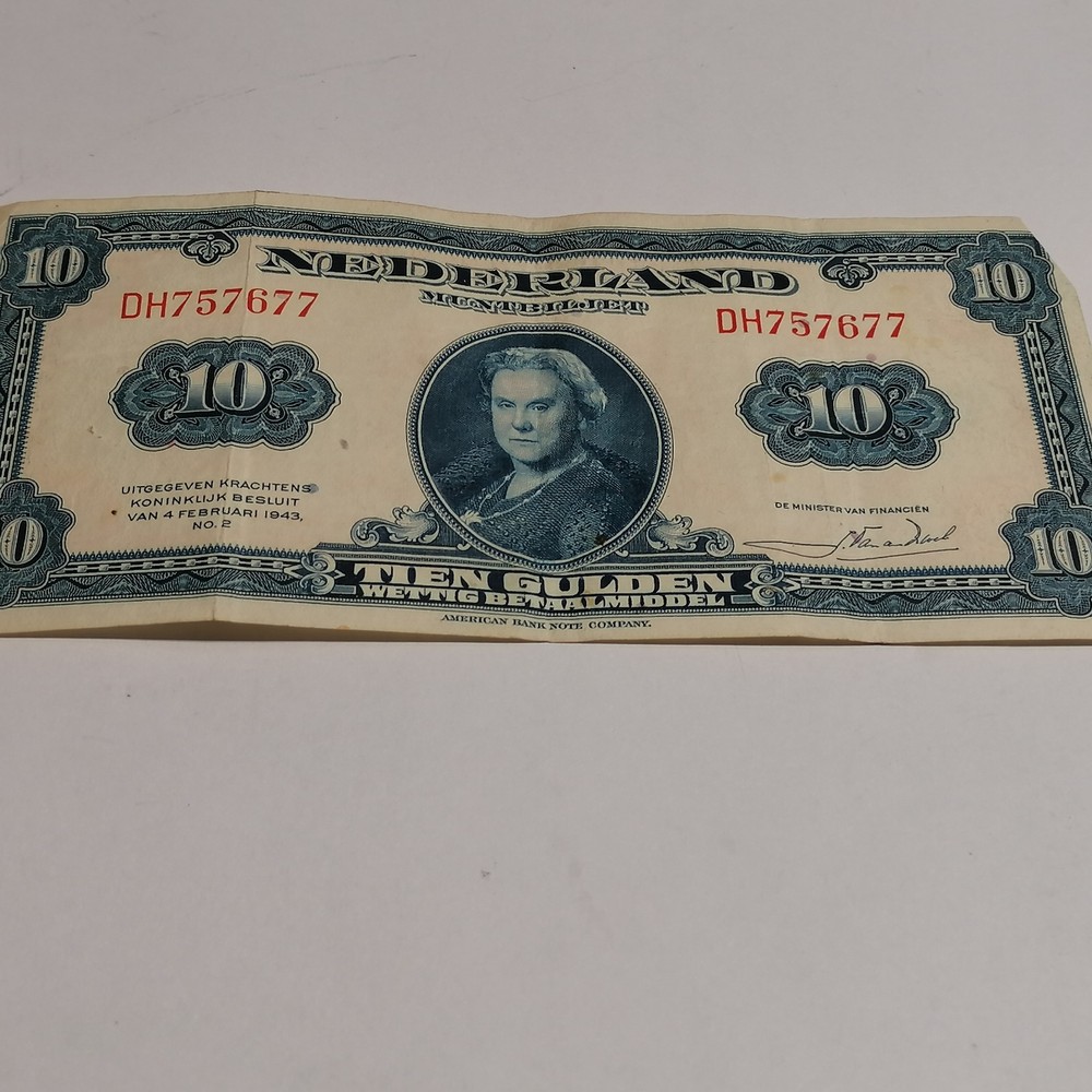 Ten Guilder Note, Netherlands, 1943