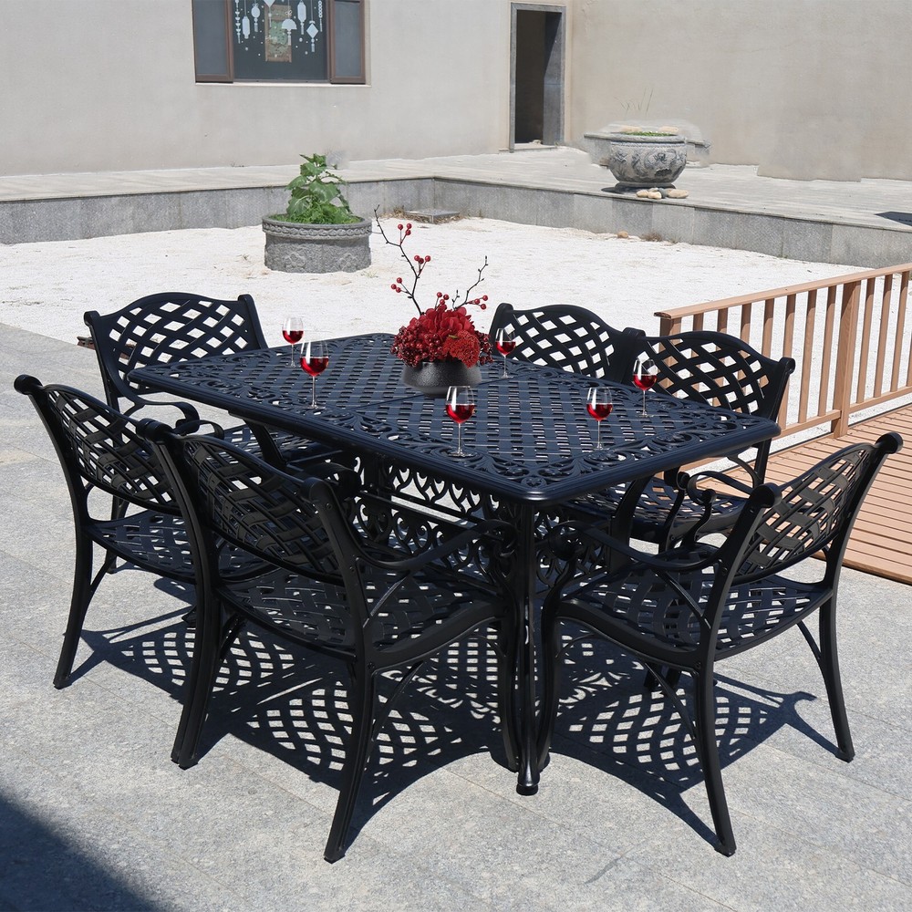 Cast Aluminum 60" Patio Table Outdoor Rectangular Dining Table for Garden,Black