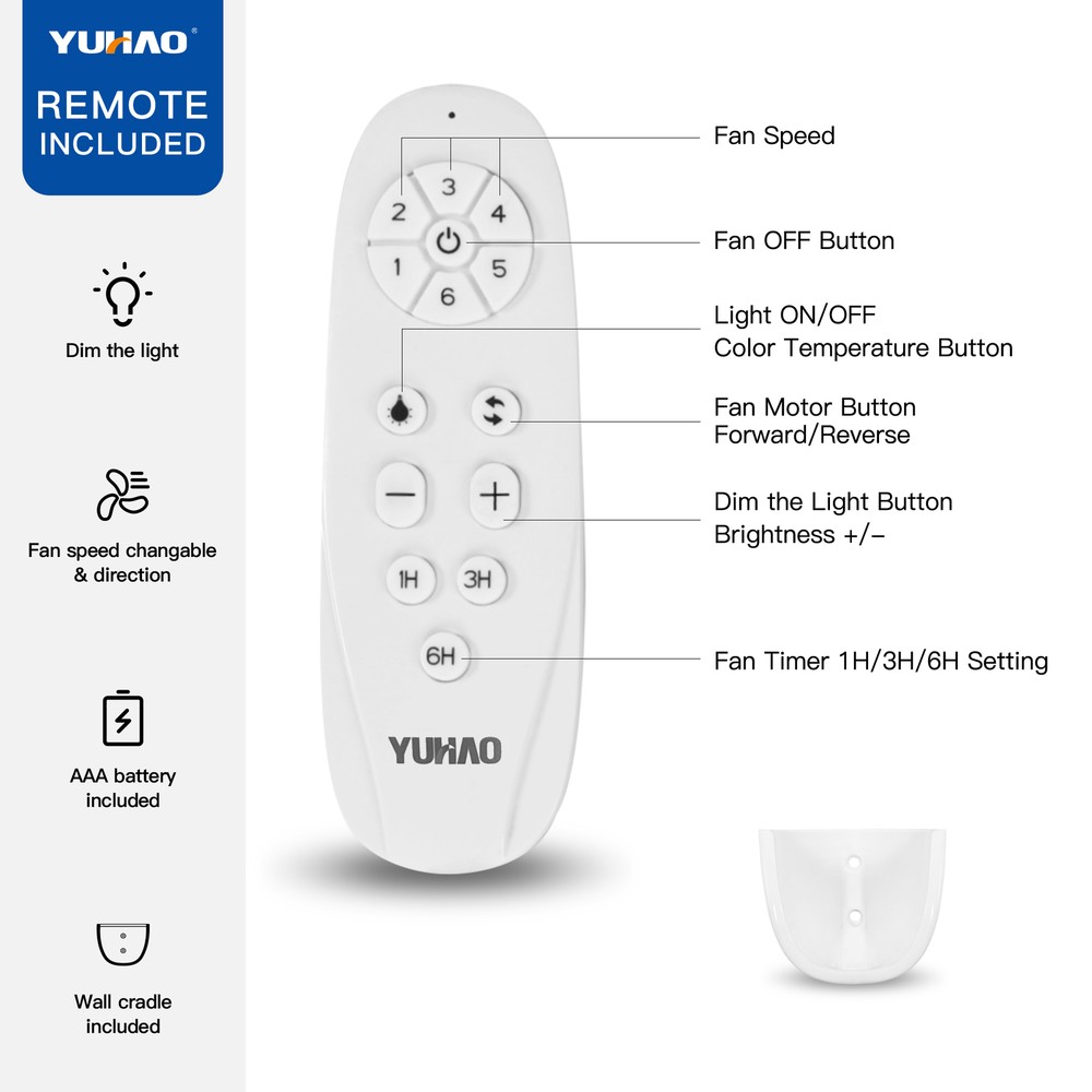 56 In Modern White Ceiling Fan with LED Light, 3 ABS Blades