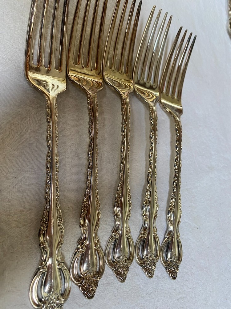 INTERNATIONAL DEEPSILVER SILVER PLATED FLATWARE "COUNTESS" (5) DINNER FORKS 8"