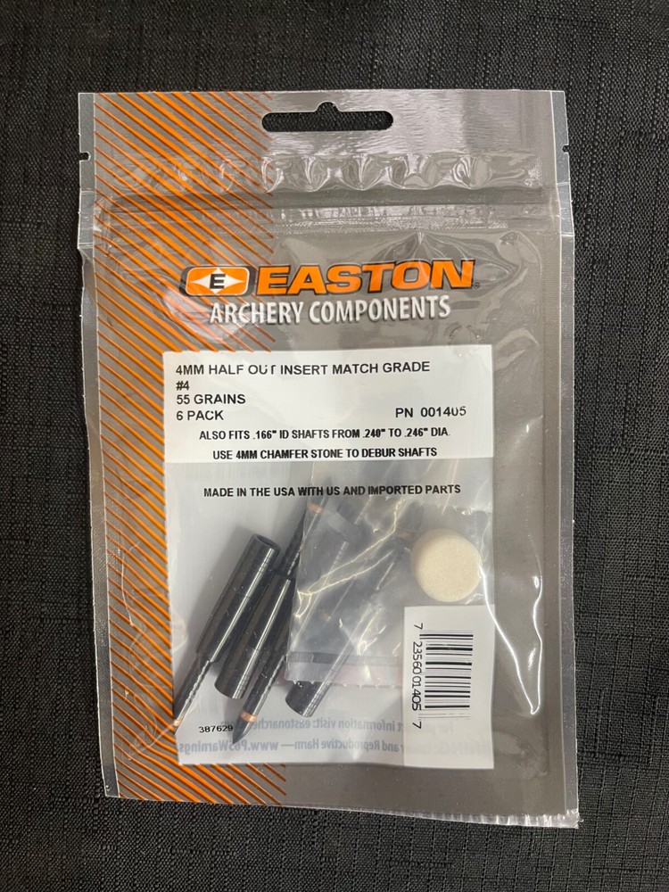 Easton Archery 4MM Match Grade Half Out Inserts 6 Pack Multiple Sizes