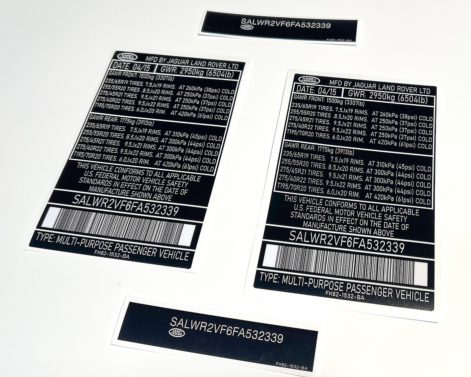 Automobile VIN ID Label Replacement Sticker – Car Identification Decal Set of 4